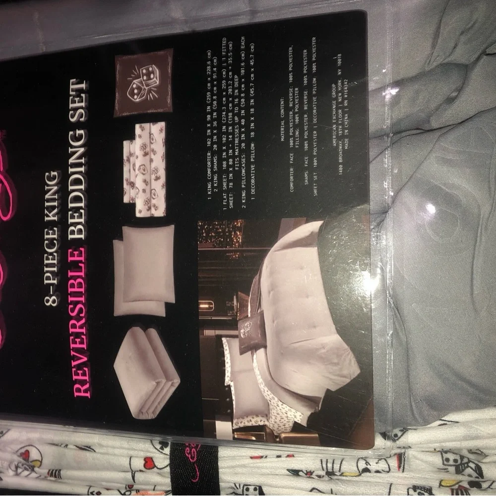 Ed Hardy Reversible King Comforter Set in Gray ‼️ 8 pieces